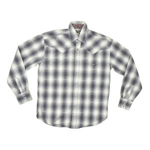 Stetson Plaid Pearl Snap Western Shirt Gray White Regular Size M Cotton